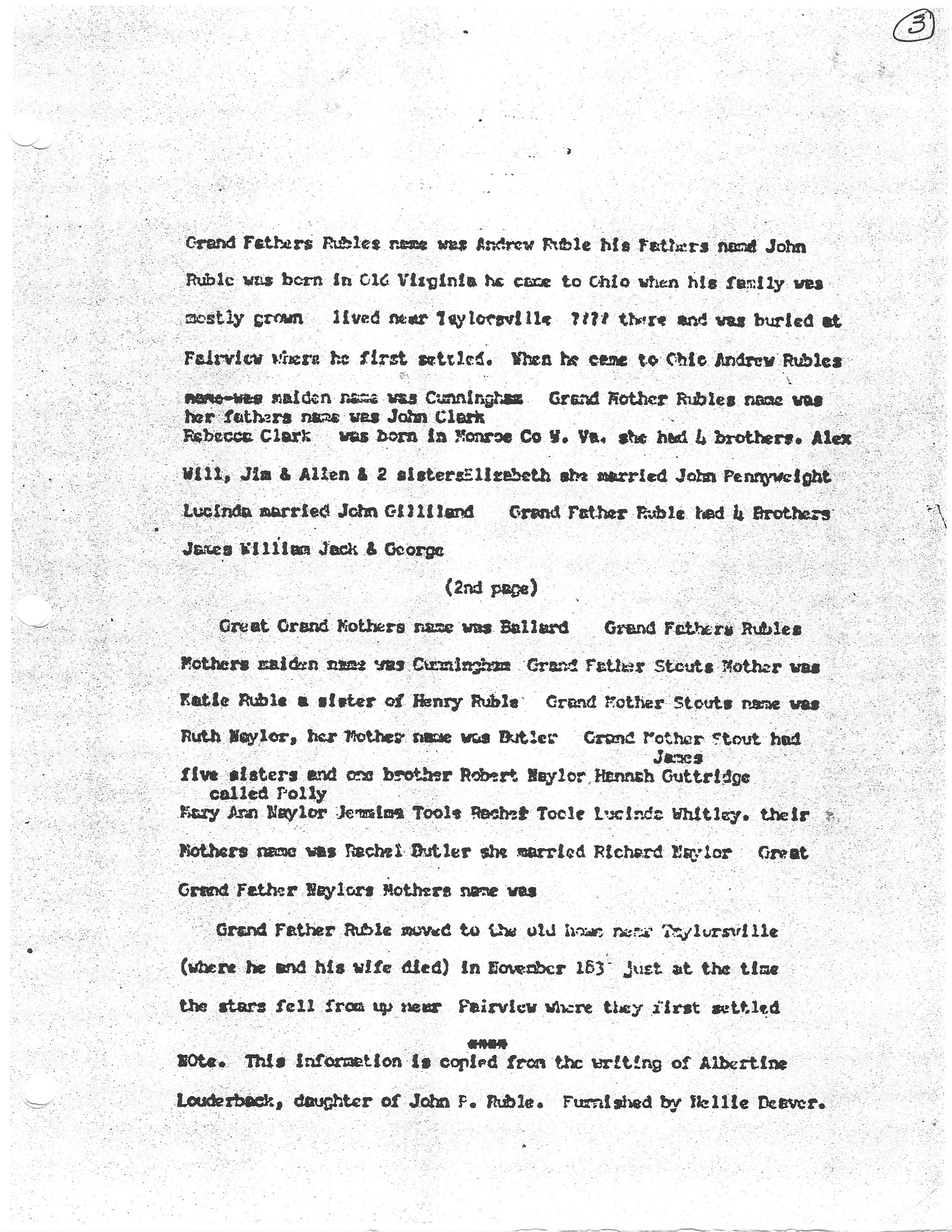 Louderback Family Connection Notes — page 1