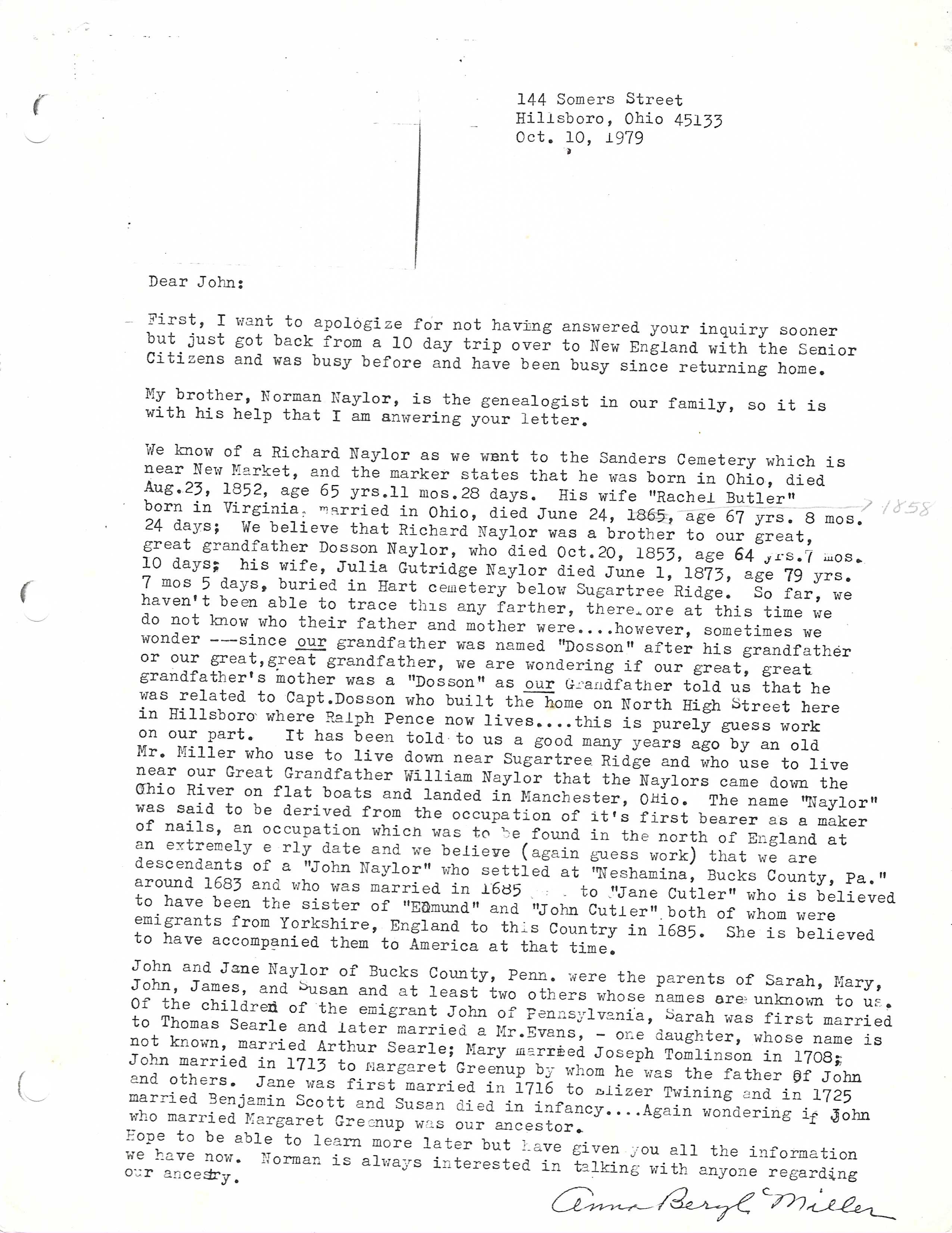 Letter from Mary Miller — page 1