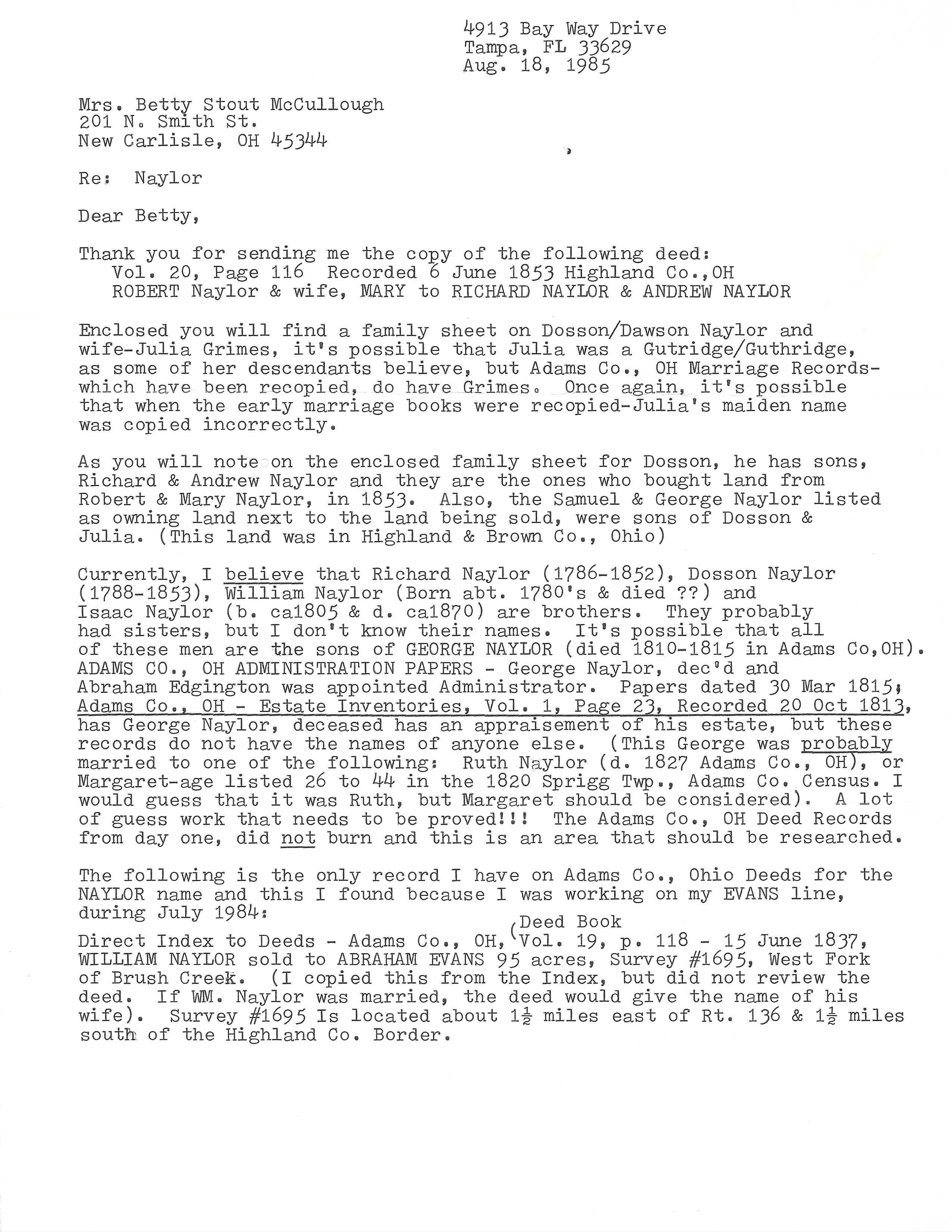 Naylor Family Research — Yorkshire Connection — page 1